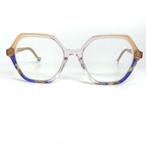 Vintage Hexagonal Eyeglasses Frames Amber Blue Tortoise Shell Metal  53 17 140